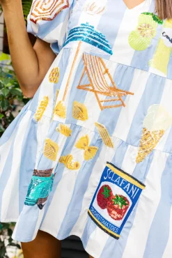 Discount Queen Of Sparkles Stripe Italy Dress Light Blue