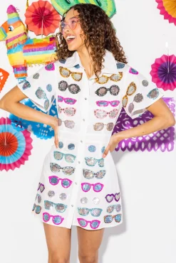 Fashion Queen Of Sparkles Sunglass Collar Dress White