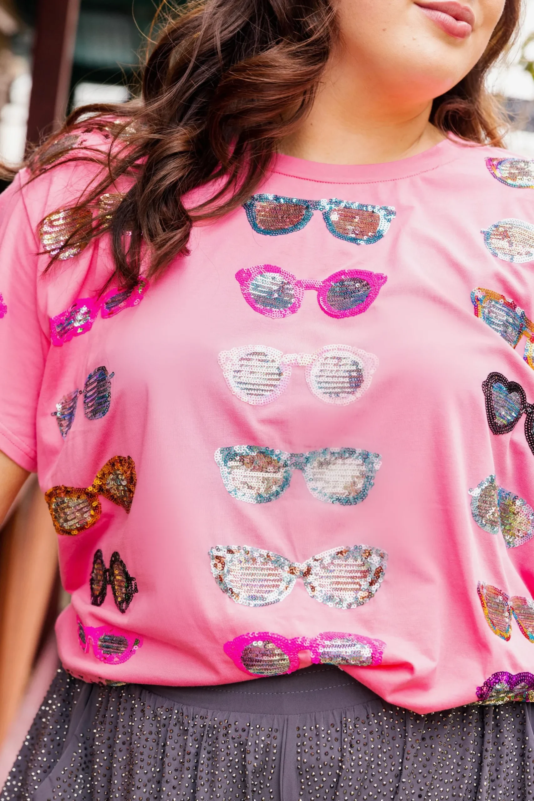 Cheap Queen Of Sparkles Sunglasses Tee Pink