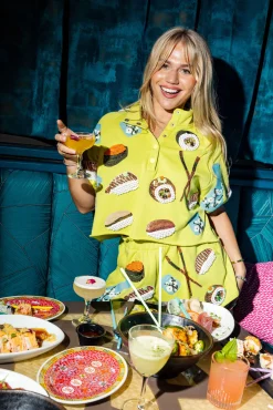 Discount Queen Of Sparkles Sushi Button Up Top Lime Green