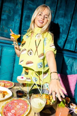 Discount Queen Of Sparkles Sushi Button Up Top Lime Green