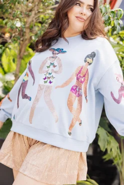 Fashion Queen Of Sparkles Swimsuit Girl Sweatshirt Light Blue