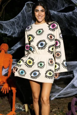 Fashion Queen Of Sparkles Tan Scattered Eye Dress