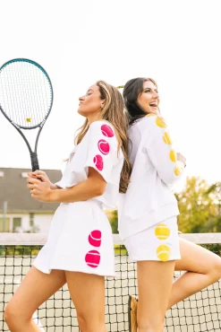 Fashion Queen Of Sparkles Tennis Ball Sleeve Sweatshirt White