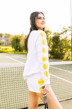 Fashion Queen Of Sparkles Tennis Ball Sleeve Sweatshirt White