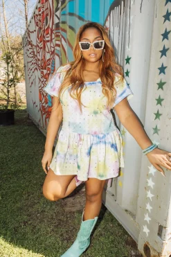 Clearance Queen Of Sparkles Tie Dye Pearl Flutter Dress