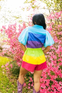 Sale Queen Of Sparkles Tier Sequin Sleeve Romper Rainbow