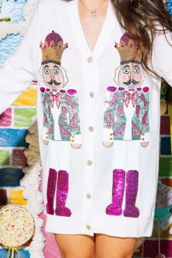 Discount Queen Of Sparkles Tiger Blazer Nutcracker Cardigan Dress White
