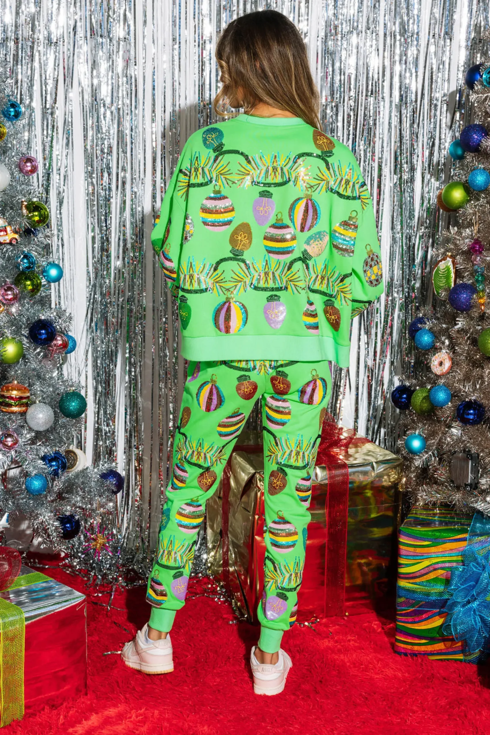 Discount Queen Of Sparkles Tinsel, Lights & Ornament Jogger Neon Green