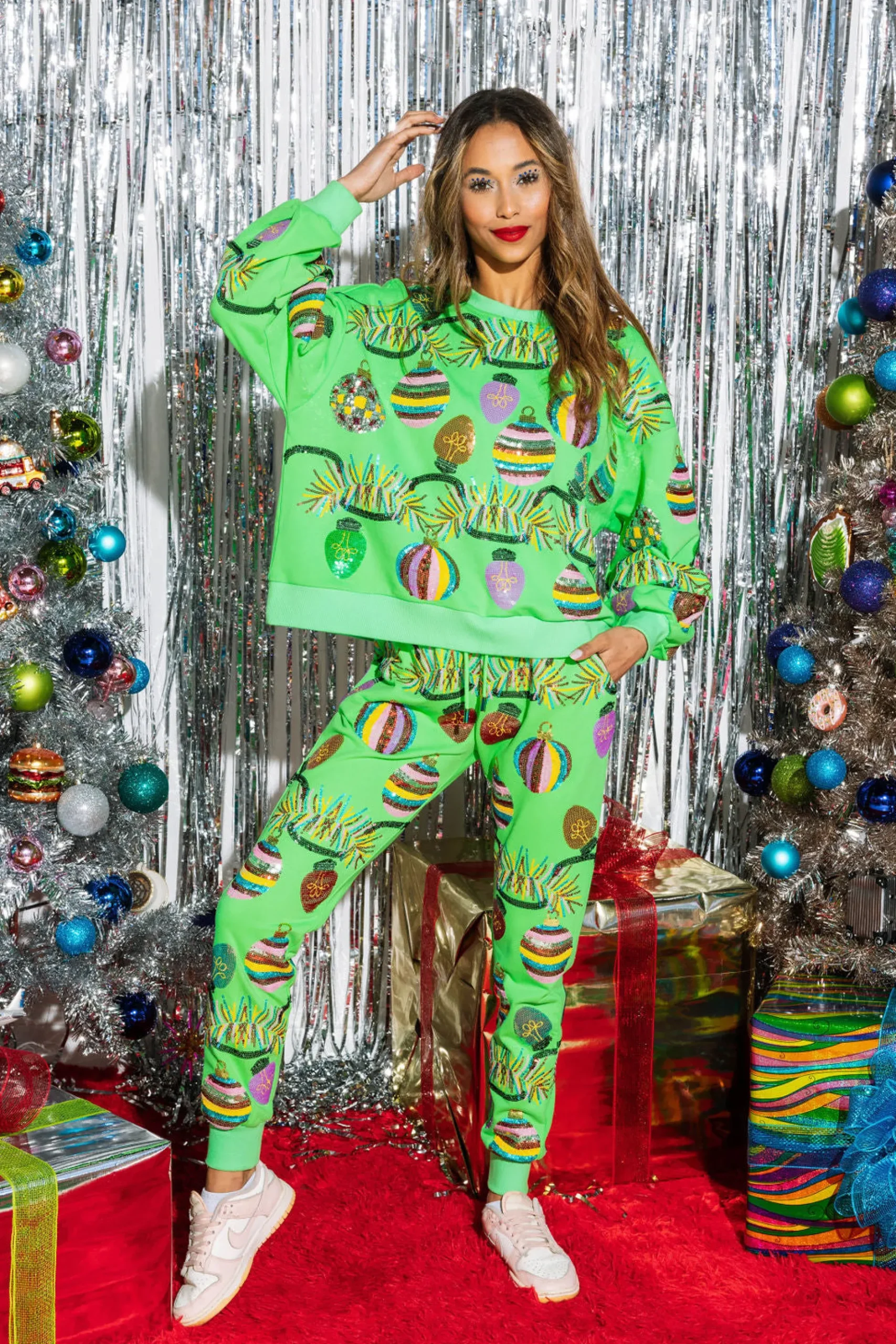 Discount Queen Of Sparkles Tinsel, Lights & Ornament Jogger Neon Green