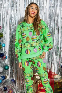 Clearance Queen Of Sparkles Tinsel, Lights & Ornament Sweatshirt Neon Green