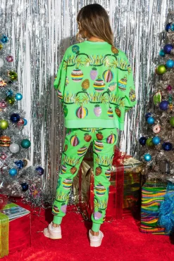 Clearance Queen Of Sparkles Tinsel, Lights & Ornament Sweatshirt Neon Green