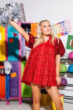 Online Queen Of Sparkles Tinsel Sequin Sleeve Dress Red