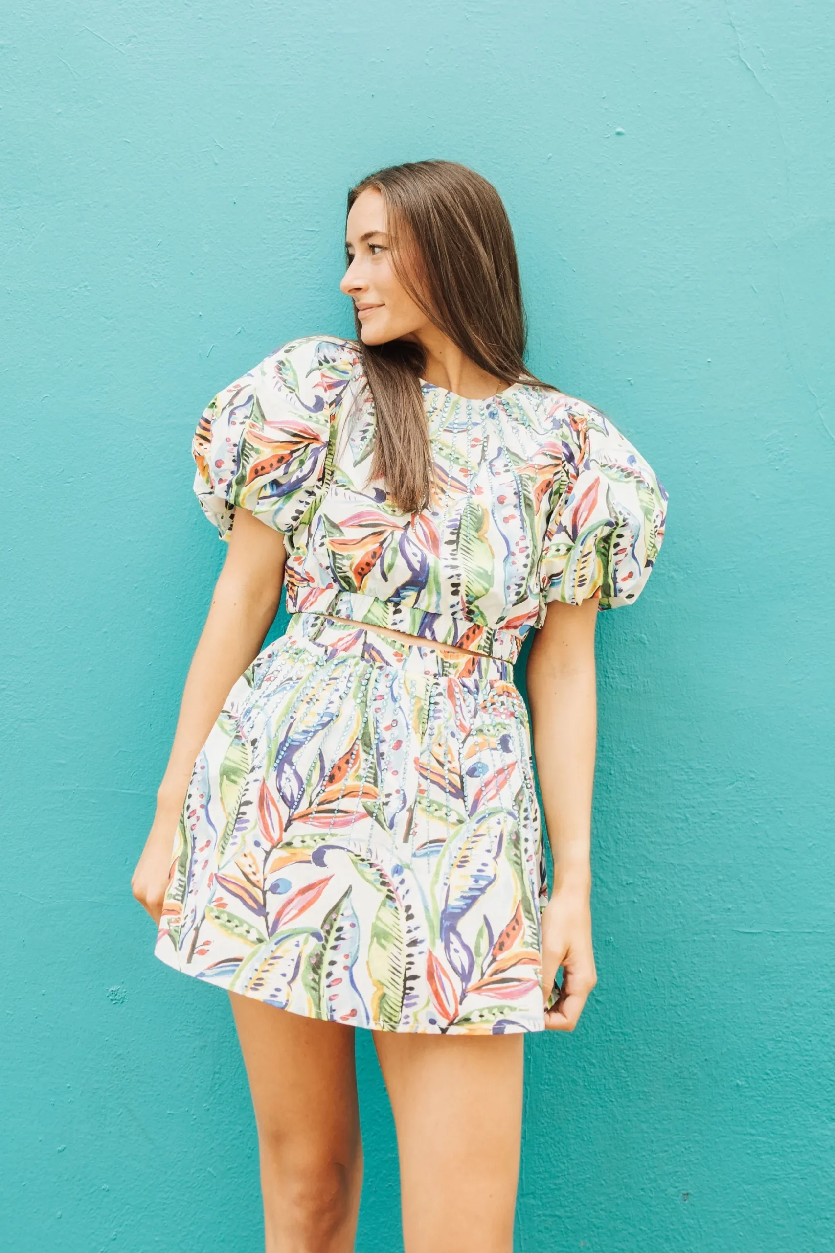Hot Queen Of Sparkles Tropical Tiered Jeweled Mini Skort