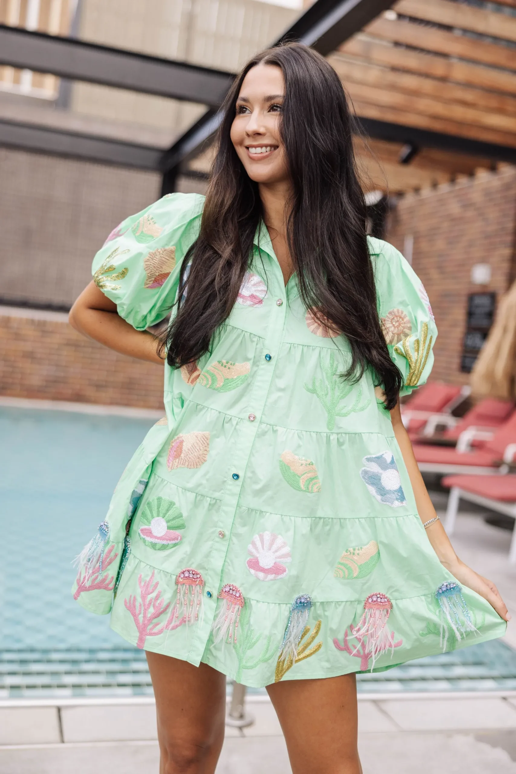 Online Queen Of Sparkles Under The Sea Poof Sleeve Dress Mint