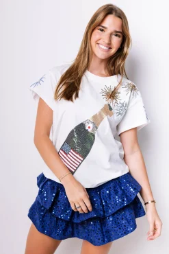 Fashion Queen Of Sparkles Usa Popping Champagne Tee White