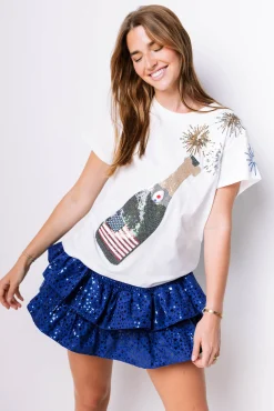 Fashion Queen Of Sparkles Usa Popping Champagne Tee White