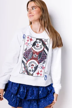 Clearance Queen Of Sparkles Usa Queen Card Sweatshirt White