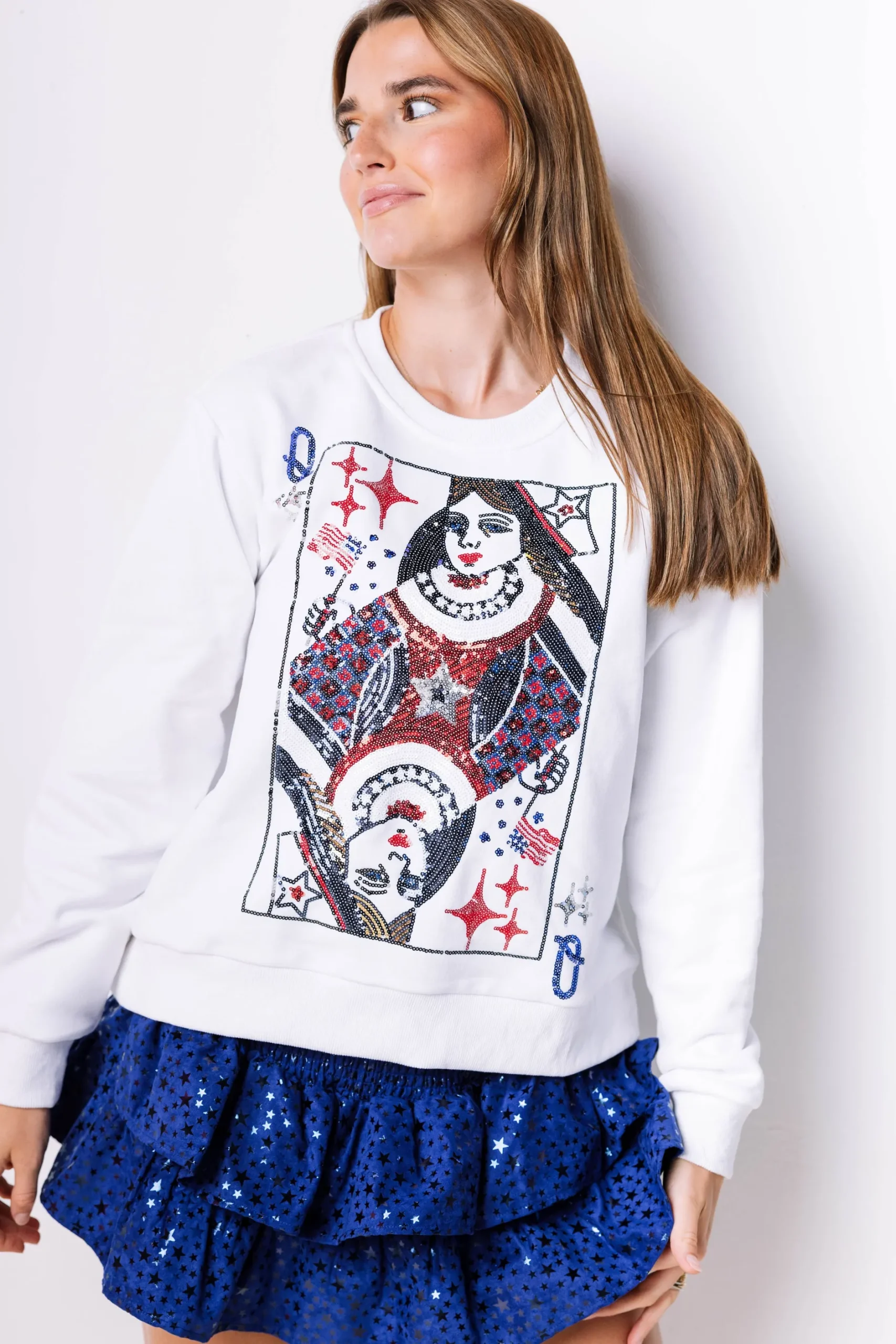 Clearance Queen Of Sparkles Usa Queen Card Sweatshirt White