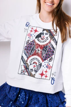 Clearance Queen Of Sparkles Usa Queen Card Sweatshirt White