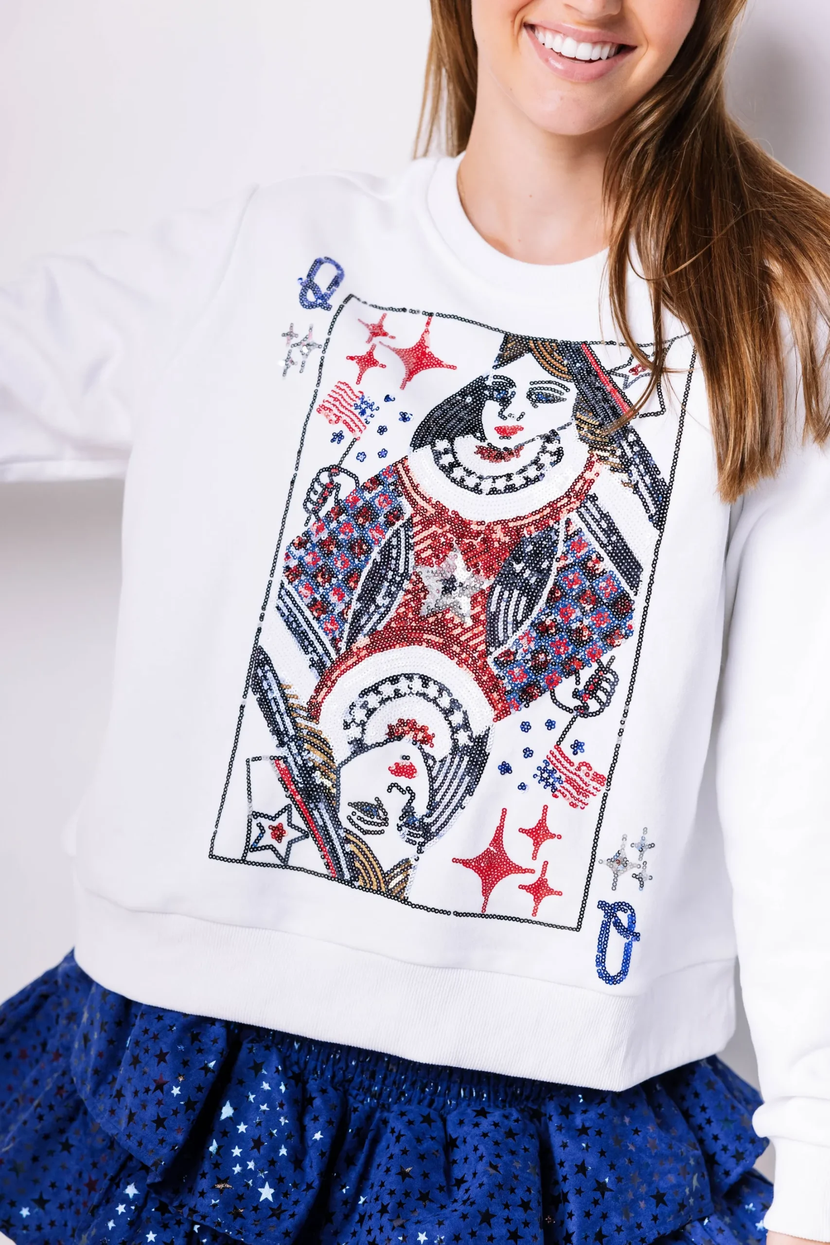 Clearance Queen Of Sparkles Usa Queen Card Sweatshirt White