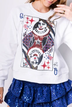 Clearance Queen Of Sparkles Usa Queen Card Sweatshirt White