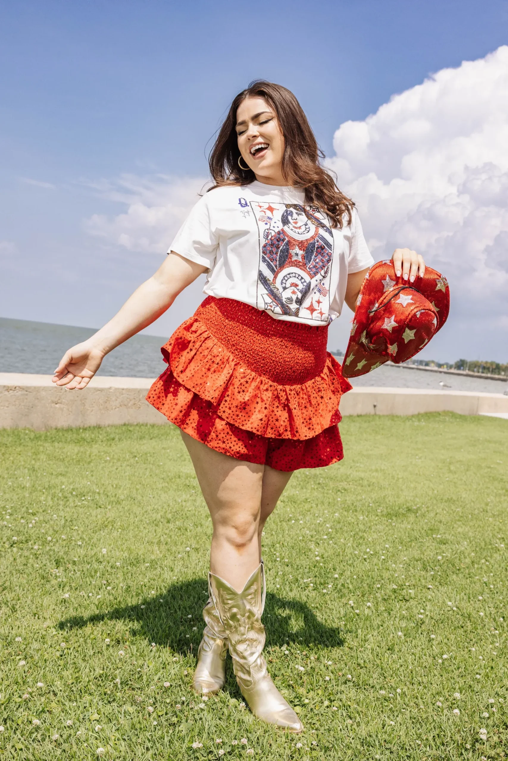 Online Queen Of Sparkles Usa Queen Card Tee White