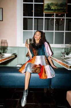 Sale Queen Of Sparkles Vertical Rainbow Sequin Feather Dress