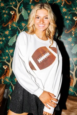 Discount Queen Of Sparkles White & Gold Football Sweatshirt White/Gold