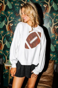 Discount Queen Of Sparkles White & Gold Football Sweatshirt White/Gold
