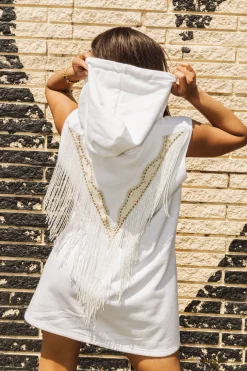 Flash Sale Queen Of Sparkles White Bead Fringe Hoody Dress