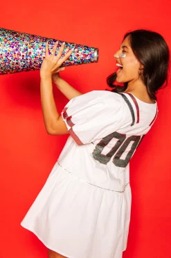 Hot Queen Of Sparkles White, Black/Red Poof Sleeve Qos Jersey Dress