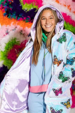 Shop Queen Of Sparkles White Butterfly Oversized Puffer
