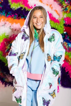 Shop Queen Of Sparkles White Butterfly Oversized Puffer