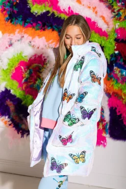 Shop Queen Of Sparkles White Butterfly Oversized Puffer