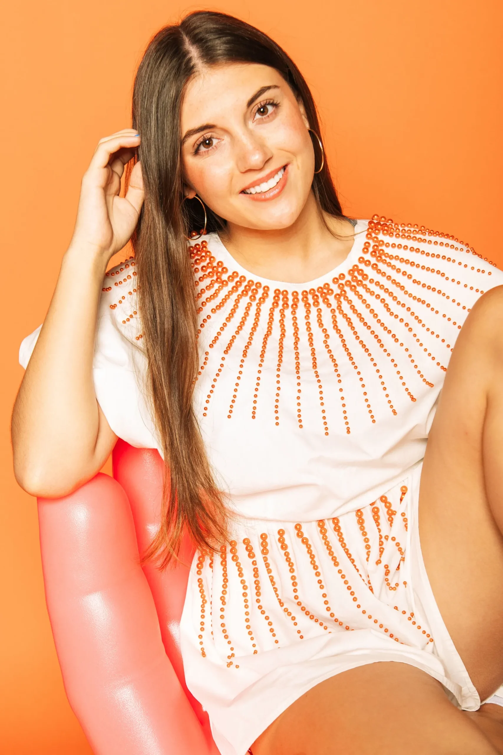 Discount Queen Of Sparkles White Cotton Bubble Top With Orange Burst