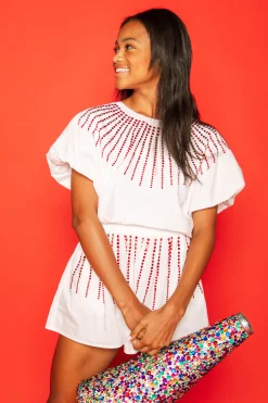Clearance Queen Of Sparkles White Cotton Bubble Top With Red Burst