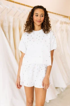 Online Queen Of Sparkles White Diamond Short Sleeve Top