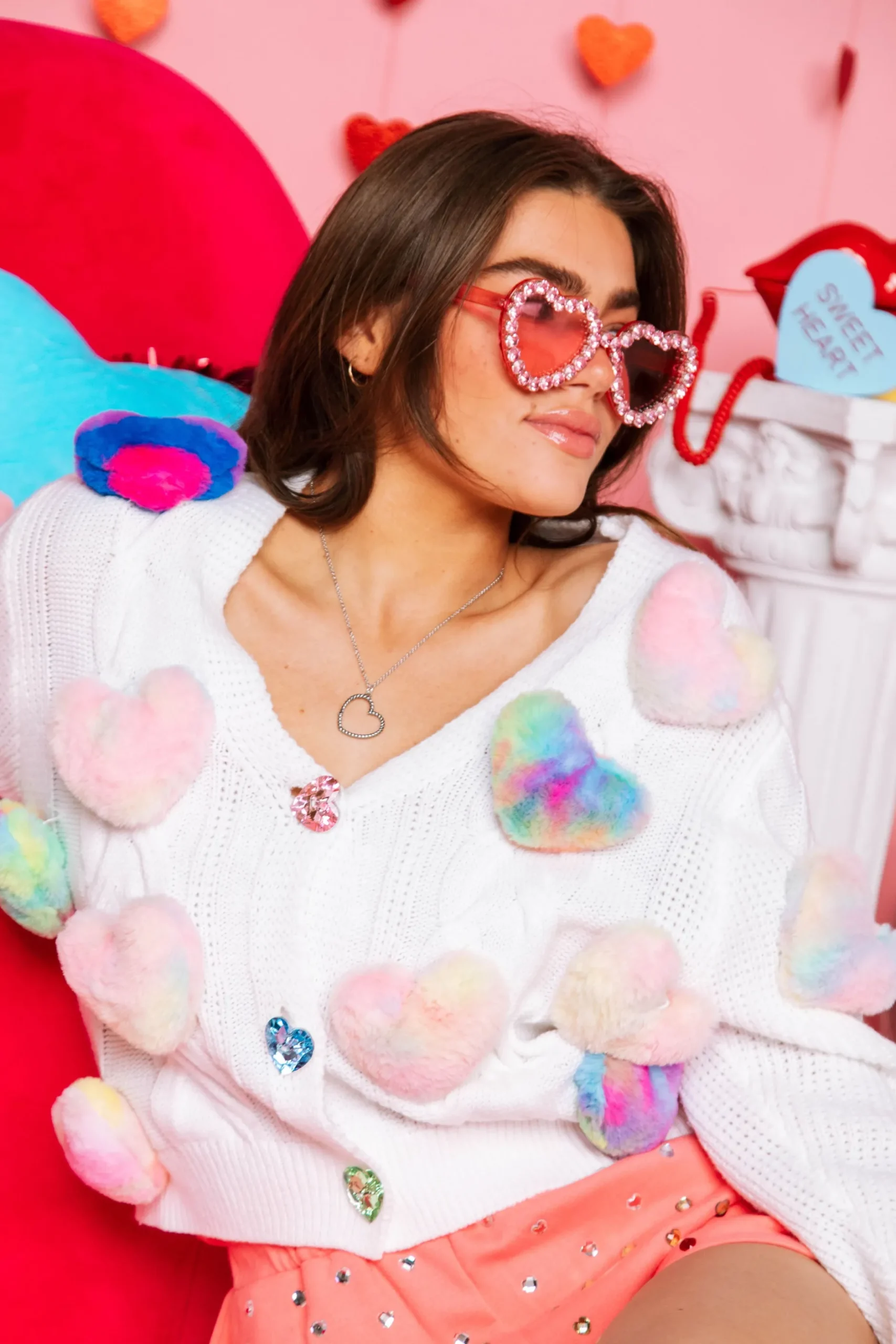 Best Sale Queen Of Sparkles White Fur Heart Cardigan