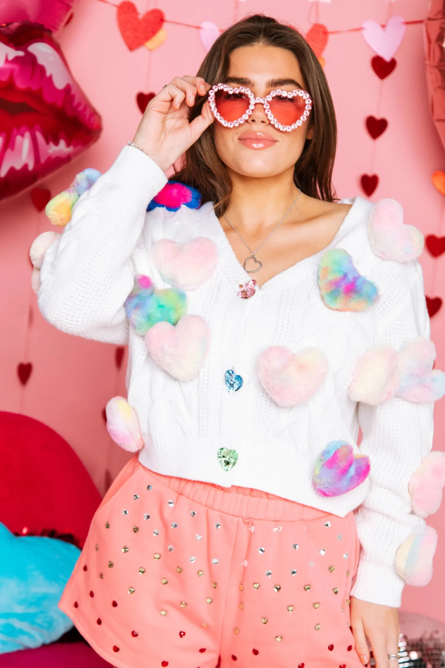 Best Sale Queen Of Sparkles White Fur Heart Cardigan