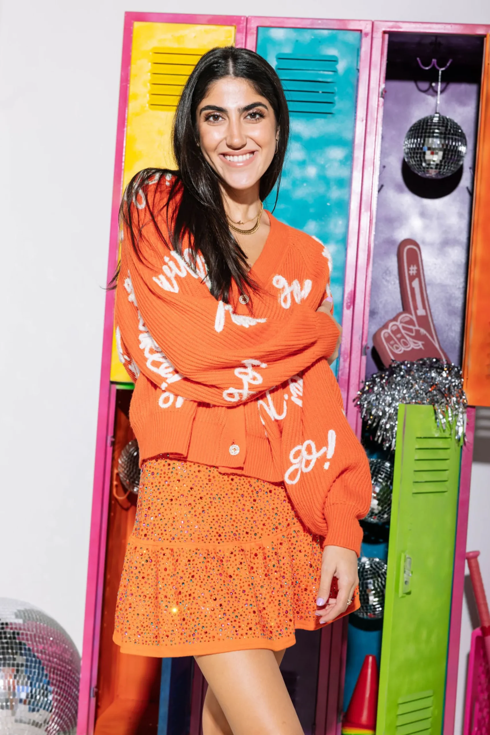 Cheap Queen Of Sparkles White Go Fight Win Cardigan Orange