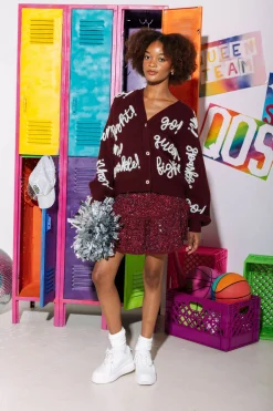 Fashion Queen Of Sparkles White Go Fight Win Cardigan Maroon