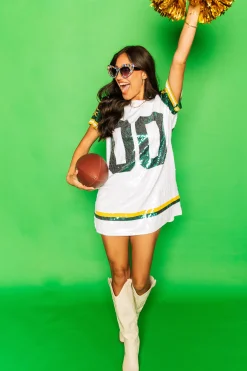 Sale Queen Of Sparkles White, Green/Yellow Full Sequin Jersey Dress