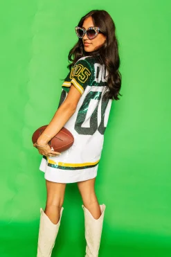 Sale Queen Of Sparkles White, Green/Yellow Full Sequin Jersey Dress