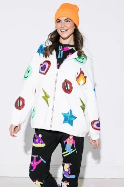 Store Queen Of Sparkles White Icon Fur Fleece Coat