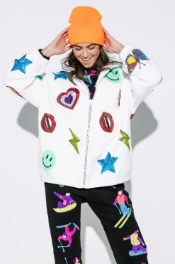 Store Queen Of Sparkles White Icon Fur Fleece Coat