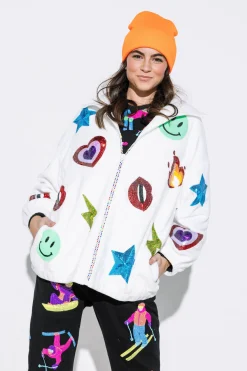 Store Queen Of Sparkles White Icon Fur Fleece Coat
