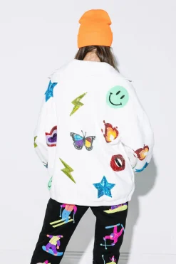 Store Queen Of Sparkles White Icon Fur Fleece Coat
