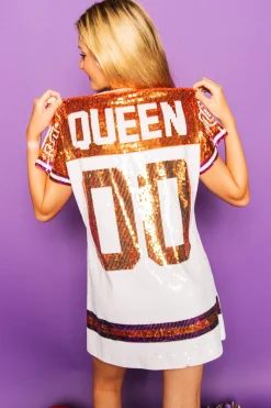 Best Sale Queen Of Sparkles White, Orange/Purple Full Sequin Jersey Dress