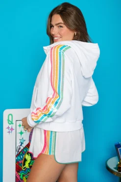 Outlet Queen Of Sparkles White Rainbow Side Half Zip Sweatshirt